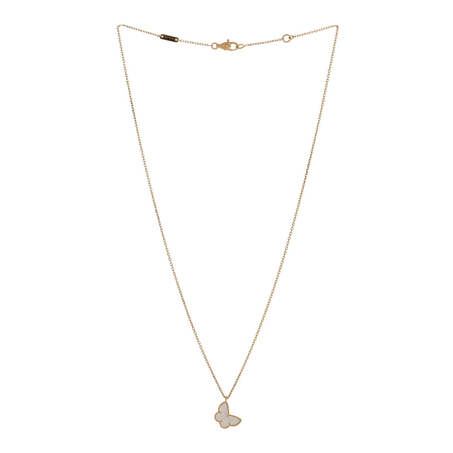 18K Yellow Gold Mother of Pearl Sweet Alhambra Butterfly Pendant Necklace