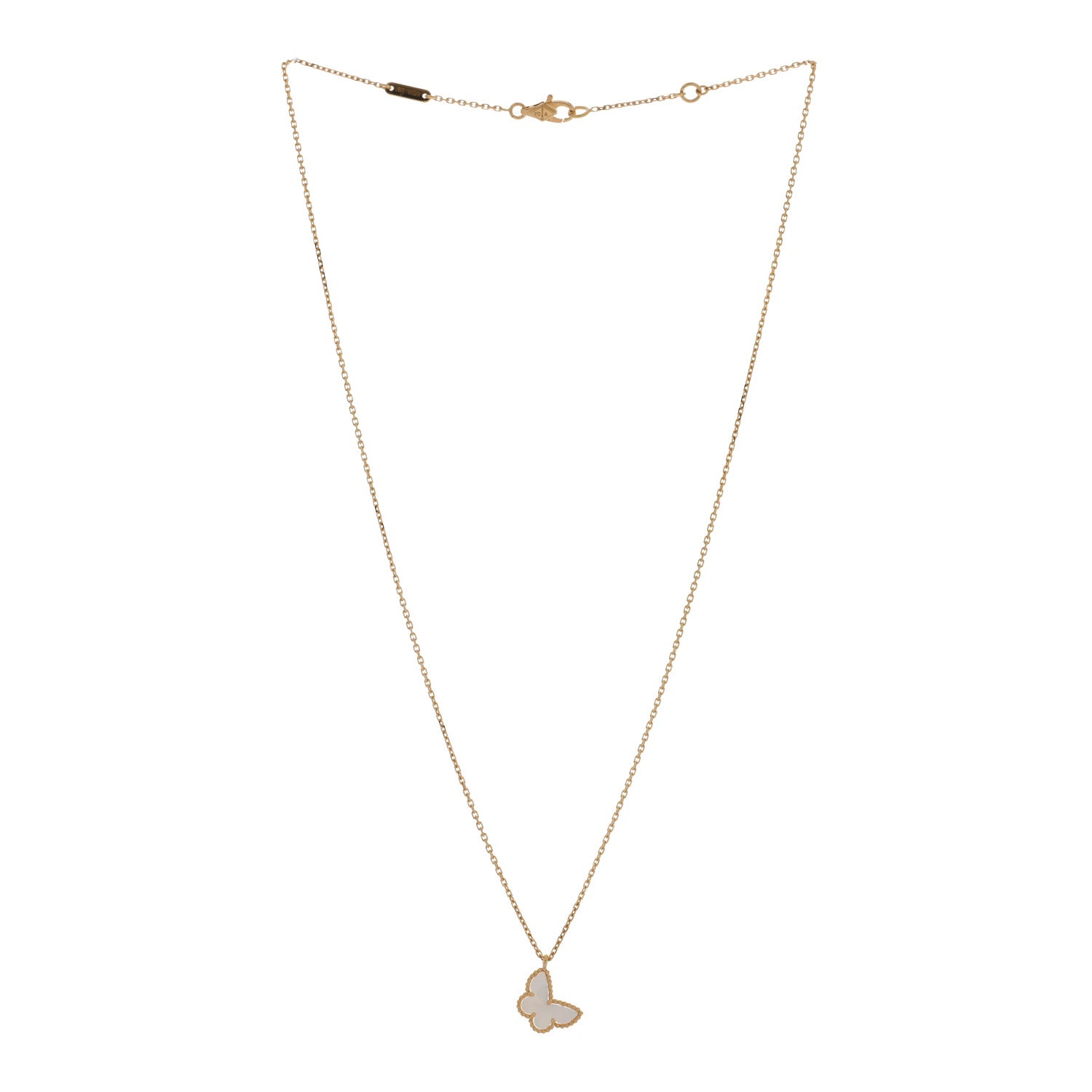 Van Cleef & Arpels 18K Yellow Gold Mother of Pearl Sweet Alhambra Butterfly Pendant Necklace 2 of 4