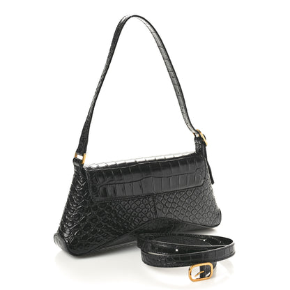 Balenciaga Shiny Super Supple Calfskin Crocodile Embossed Small XX Flap Stretch Bag Black 2 of 8