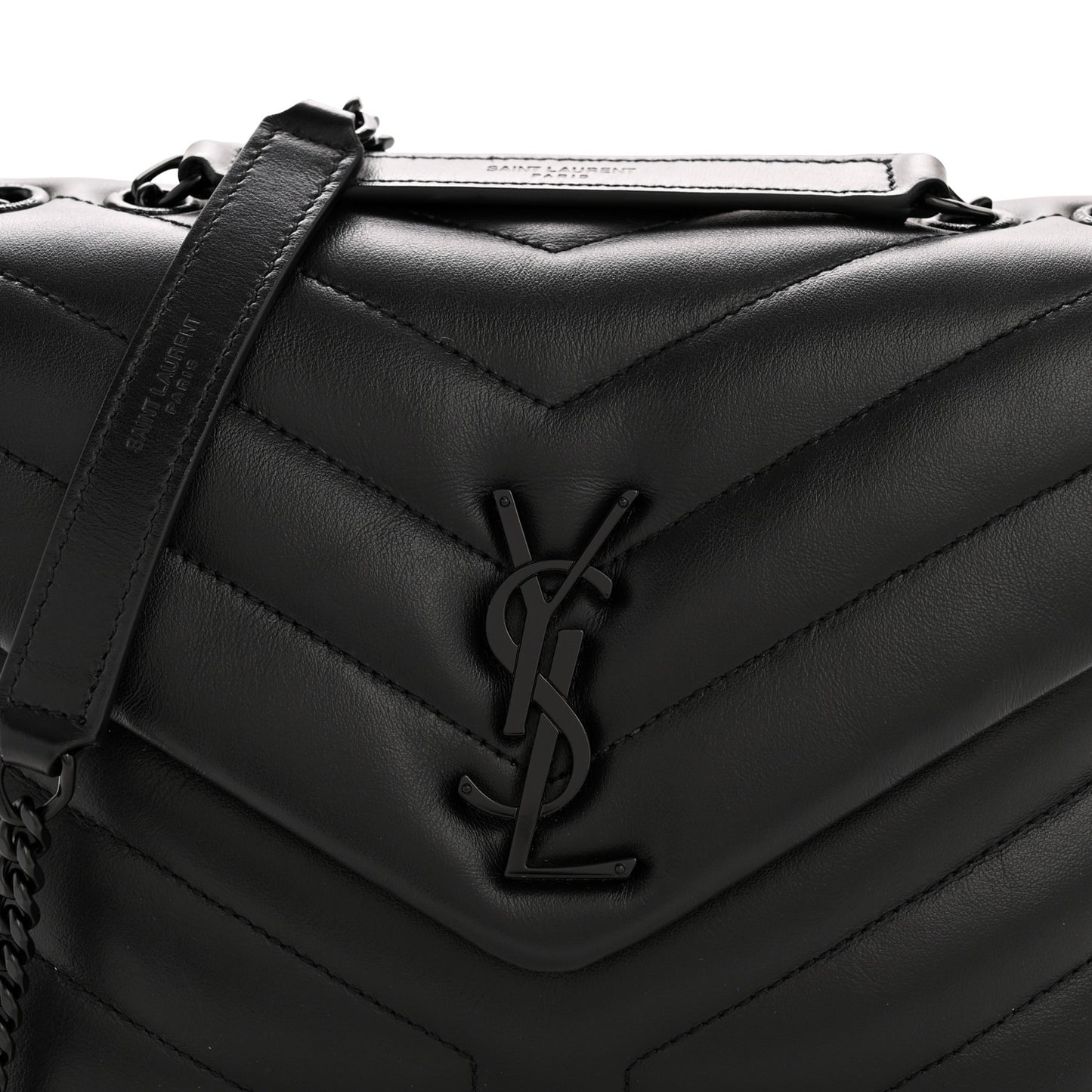 Calfskin Y Quilted Monogram Monochrome Small Loulou Chain Satchel Black