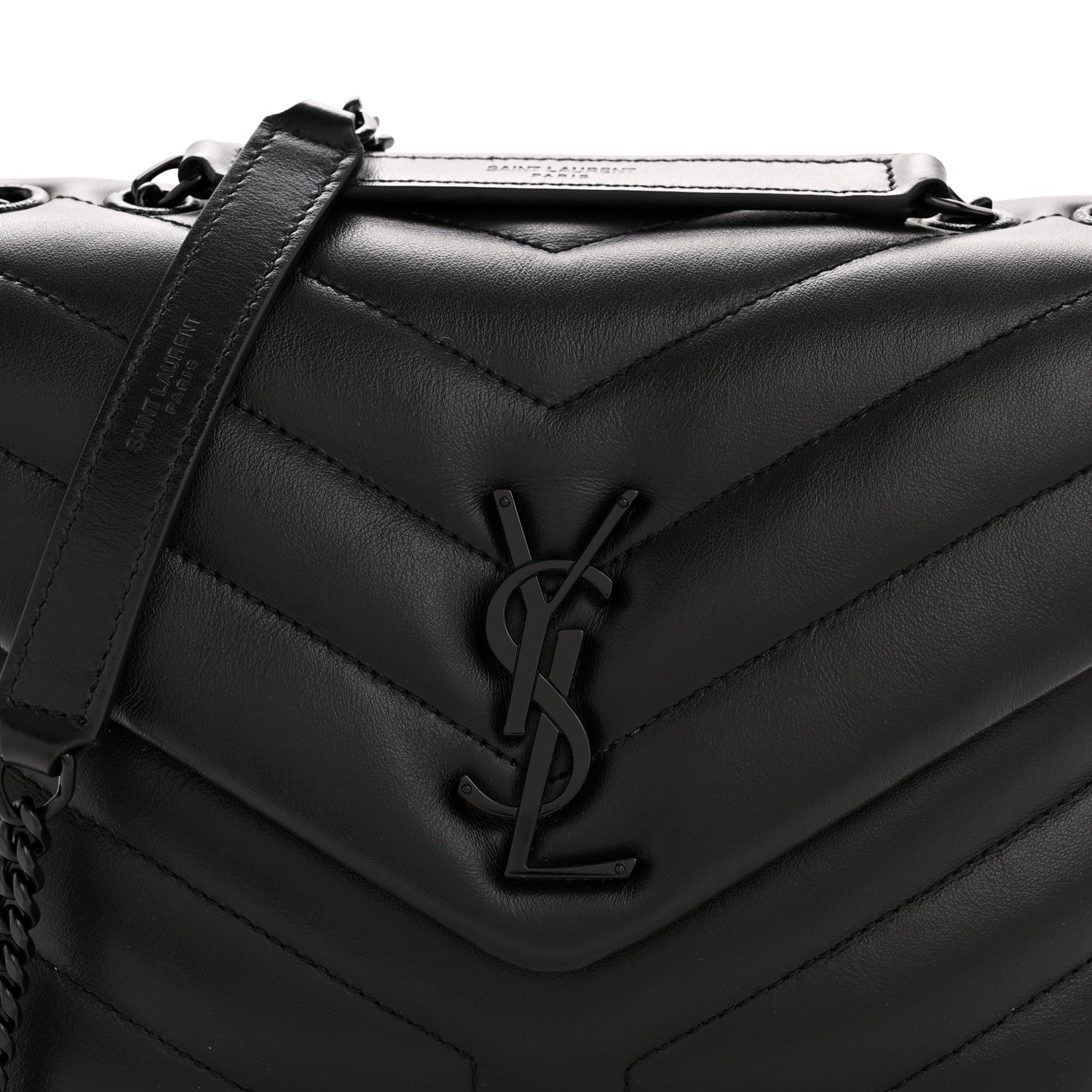 Saint Laurent Calfskin Y Quilted Monogram Monochrome Small Loulou Chain Satchel Black 8 of 11