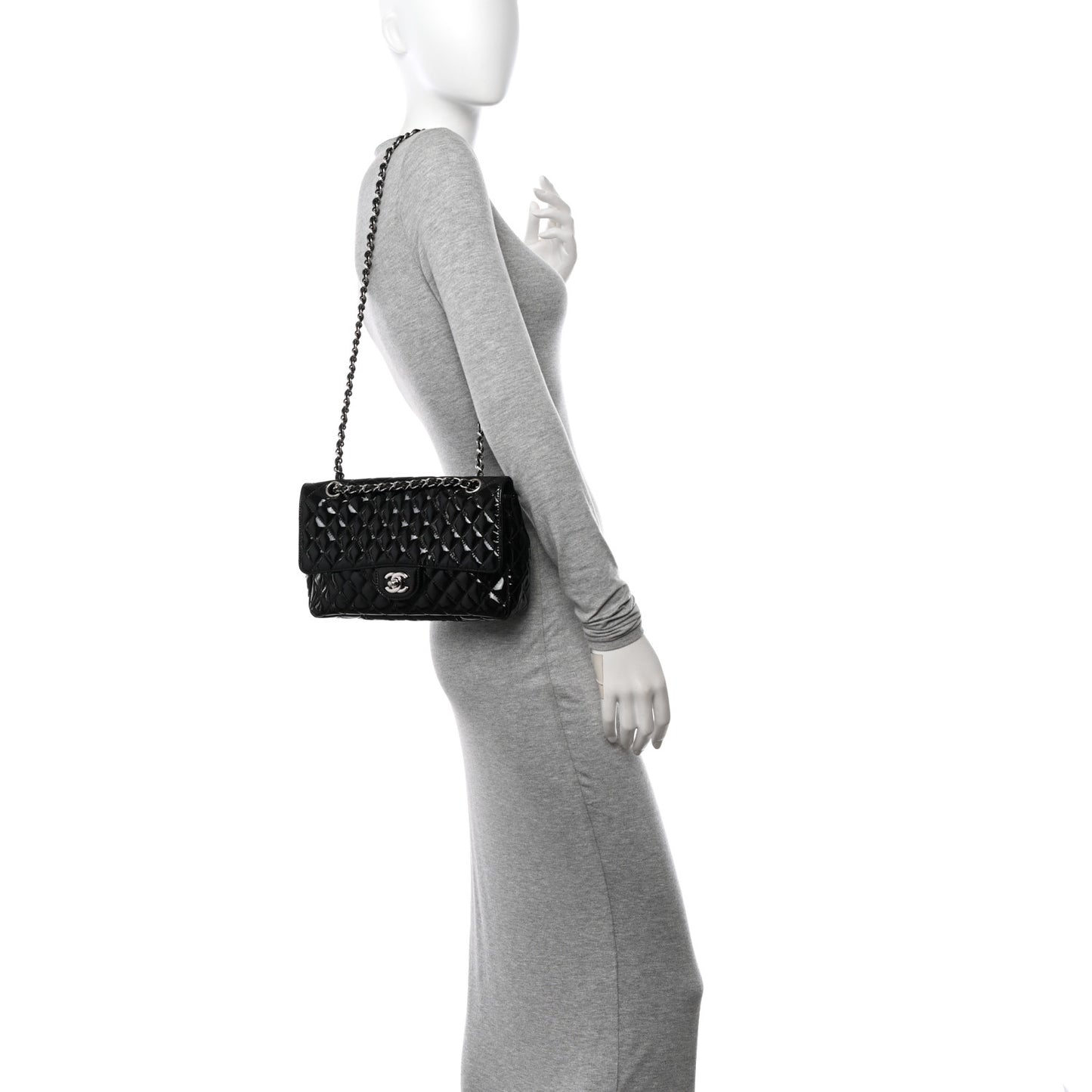 Patent Quilted Secret Label Medium Flap Black