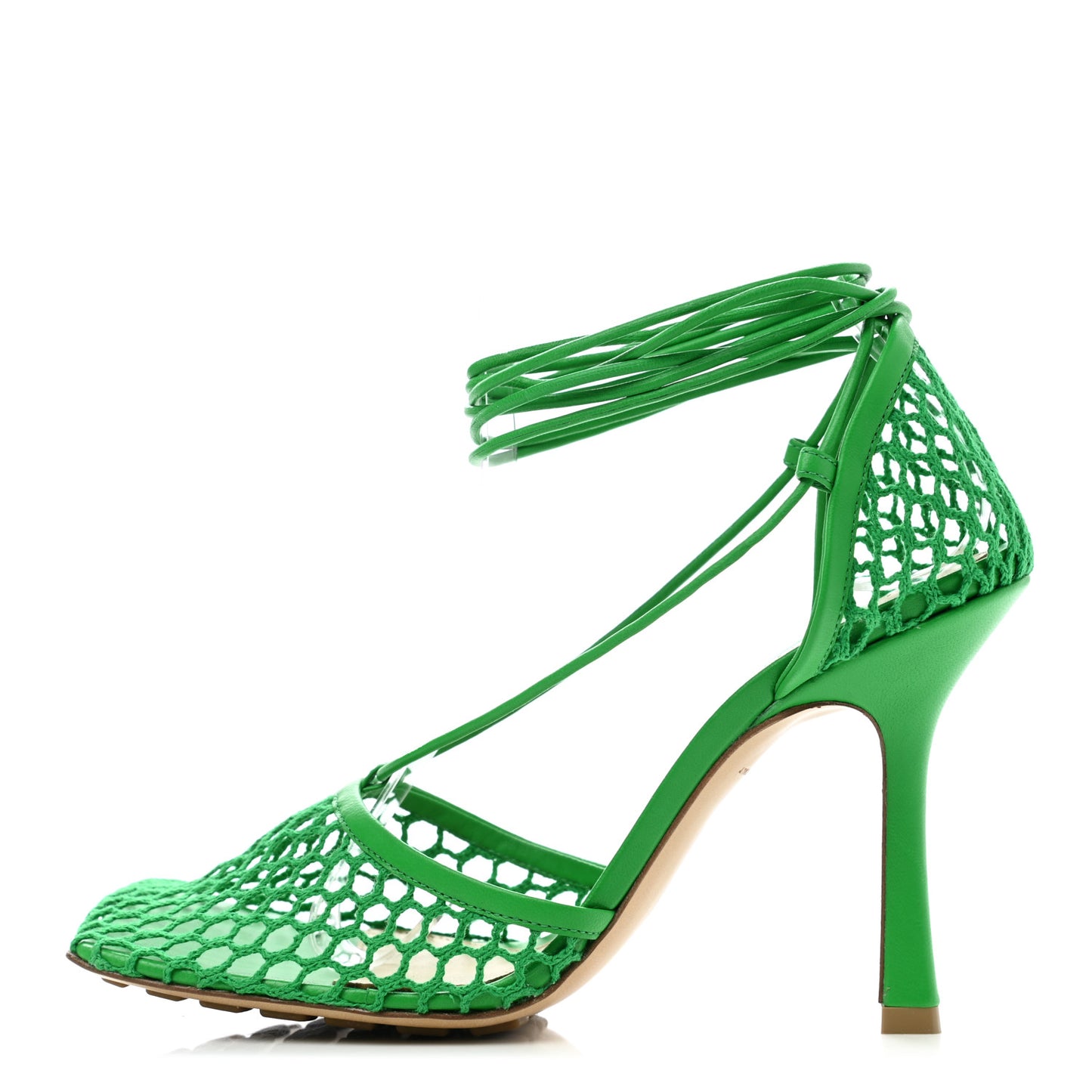 Mesh Nappa Stretch Ankle Tie 90mm Sandals 38 Grass