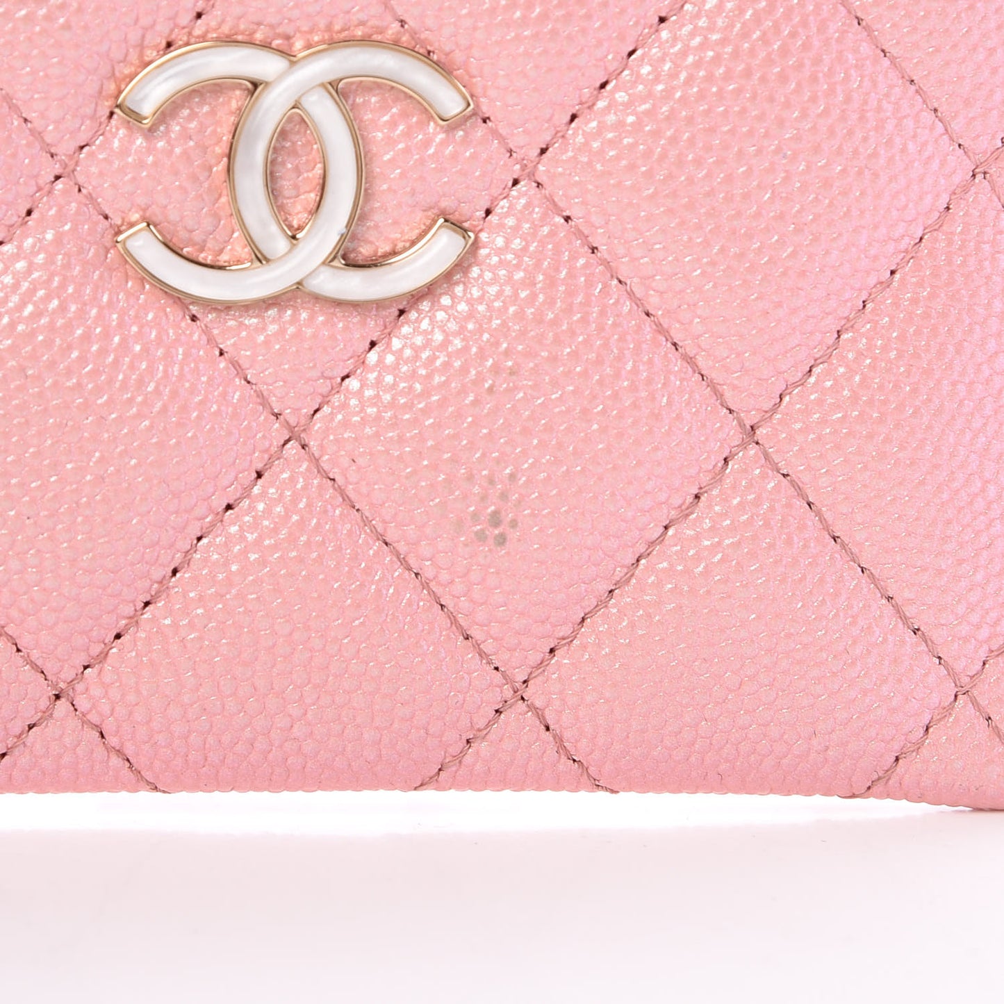 Iridescent Caviar Quilted Card Holder Rose Pink