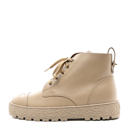 Chanel Calfskin CC Turnlock Lace Up Boots 39 Beige 1 of 8