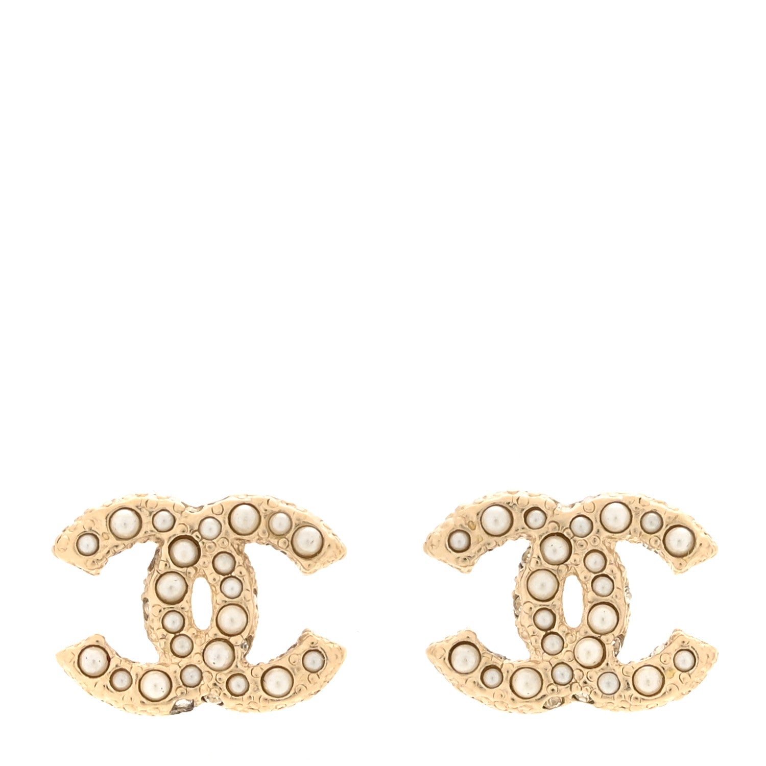 Chanel Pearl Crystal CC Earrings Light Gold 1 of 5