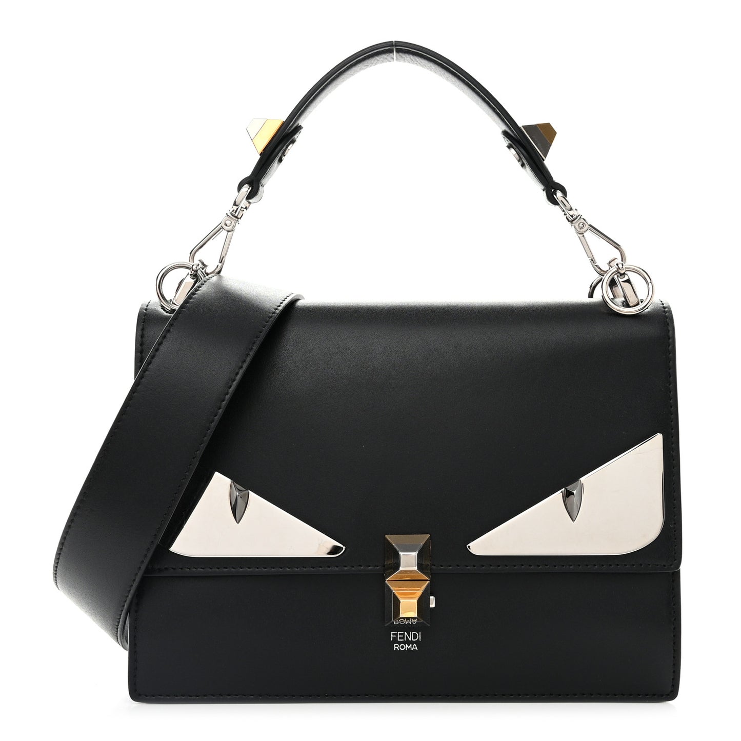 Vitello Liberty Lucido Metal Monster Eyes Studded Kan I Shoulder Bag Black