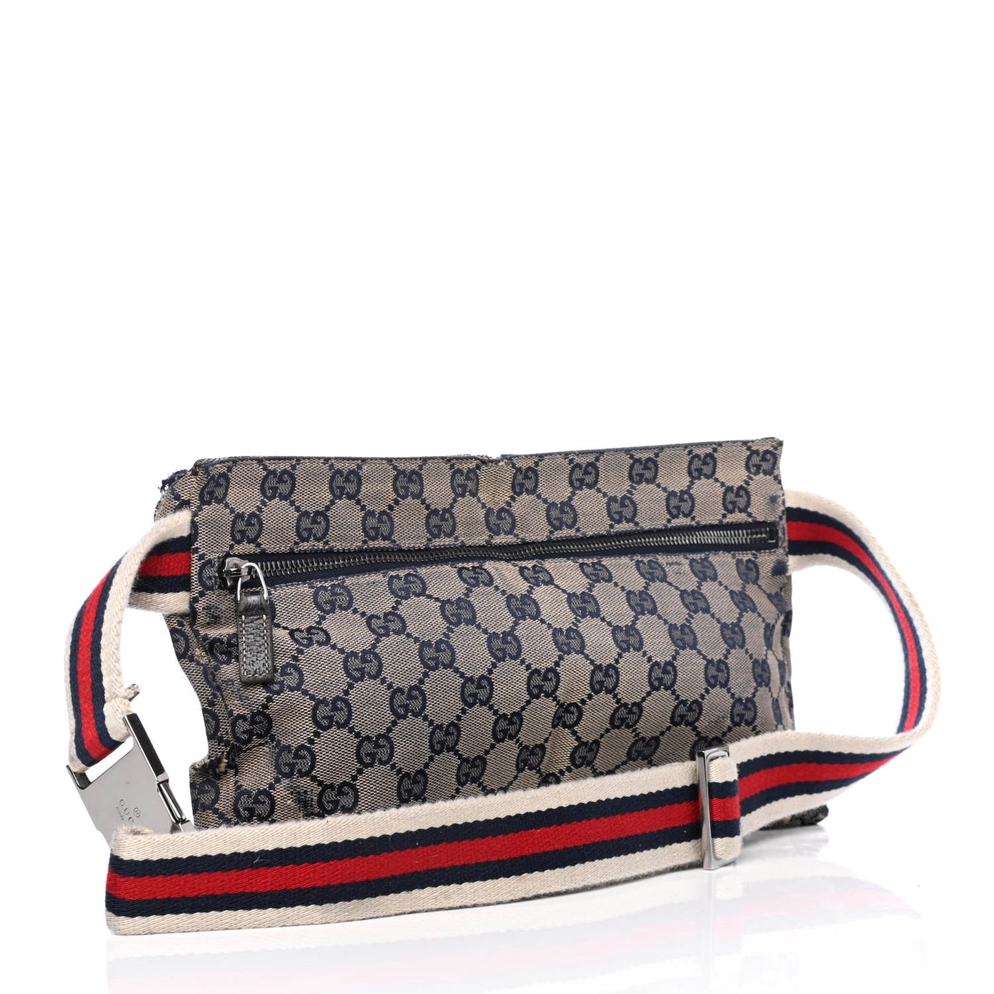 GG Monogram Web Double Pocket Belt Bag Navy