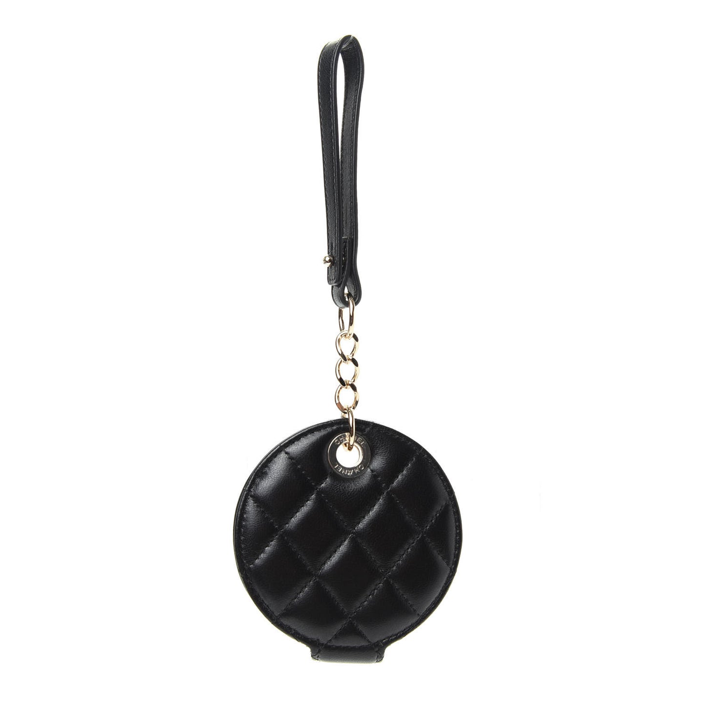 Lambskin Quilted Round Luggage Tag Black