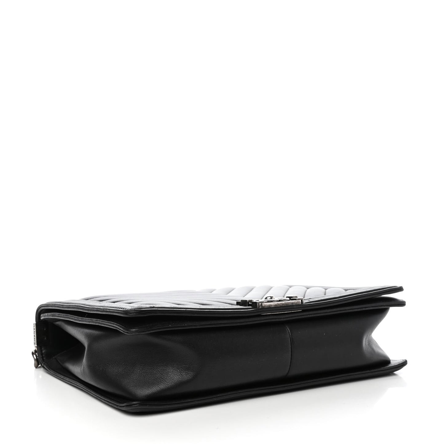 Calfskin Chevron Quilted Large Boy Flap Black