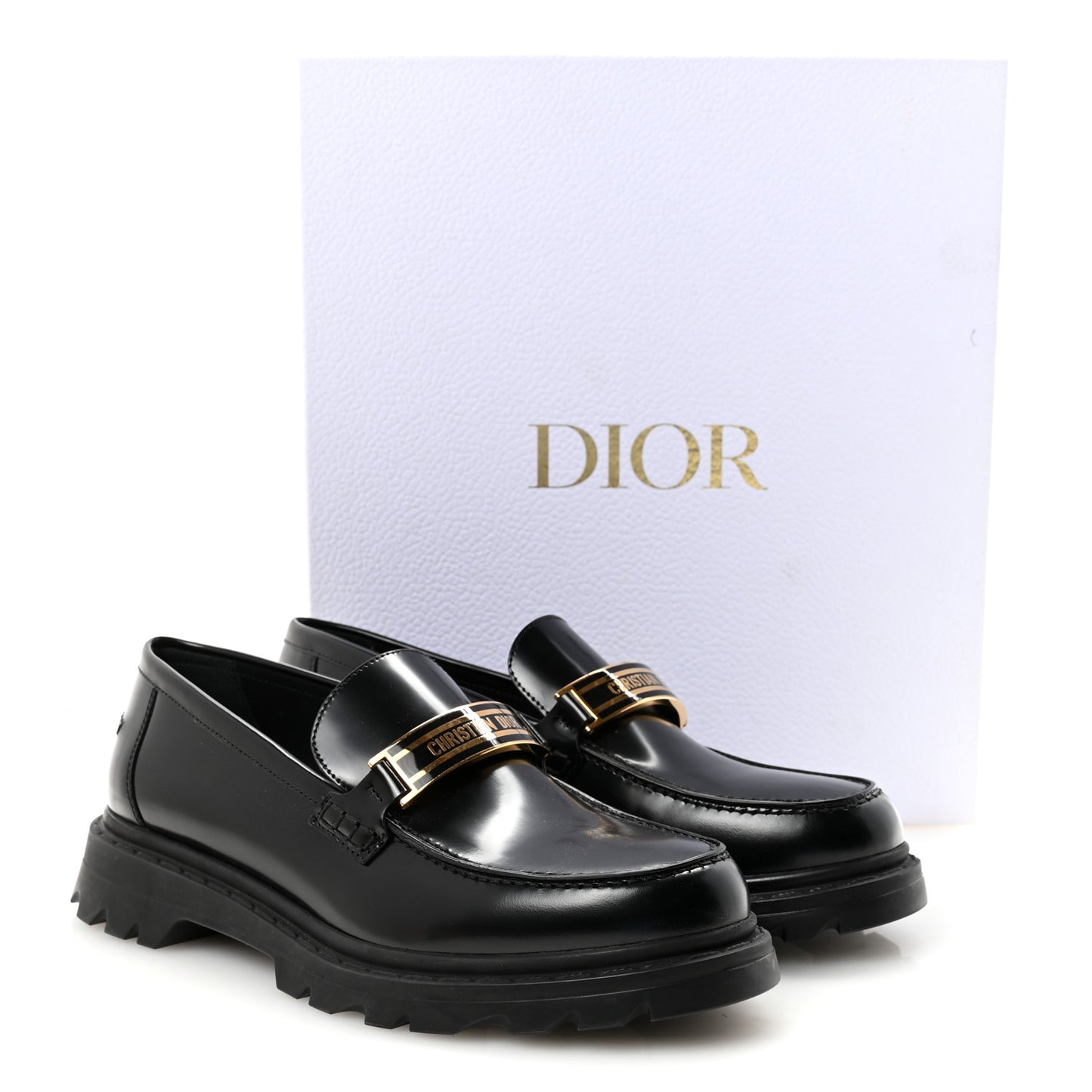 Brushed Calfskin Rubber Dior Code Cap Toe Lug Sole 35mm Loafers 40 Black
