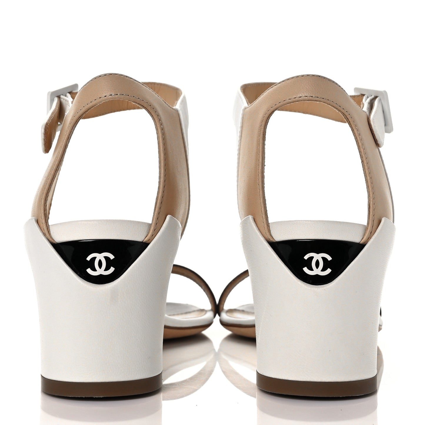 Lambskin CC Sandals 36.5 Ivory Black