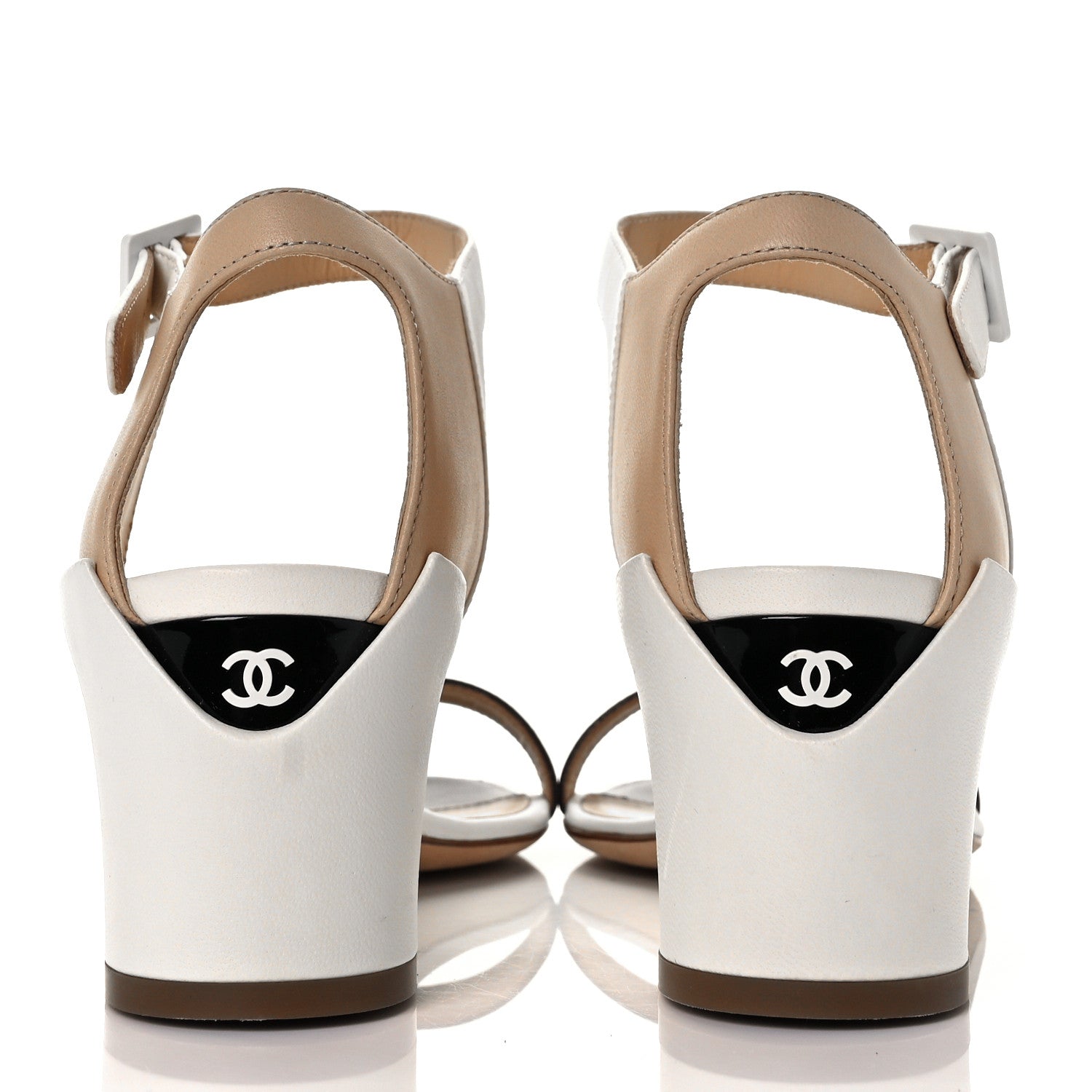 Chanel Lambskin CC Sandals 36.5 Ivory Black 5 of 9