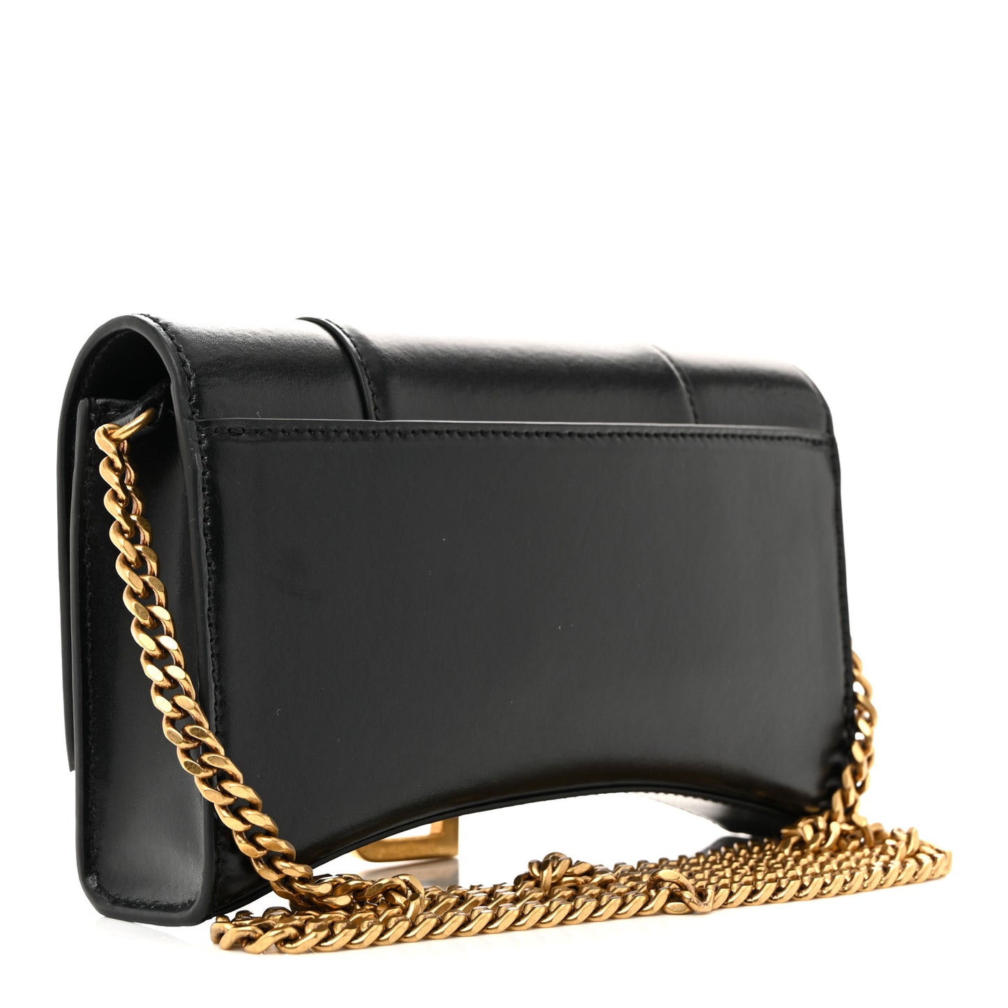 Shiny Box Calfskin Hourglass Chain Bag Black