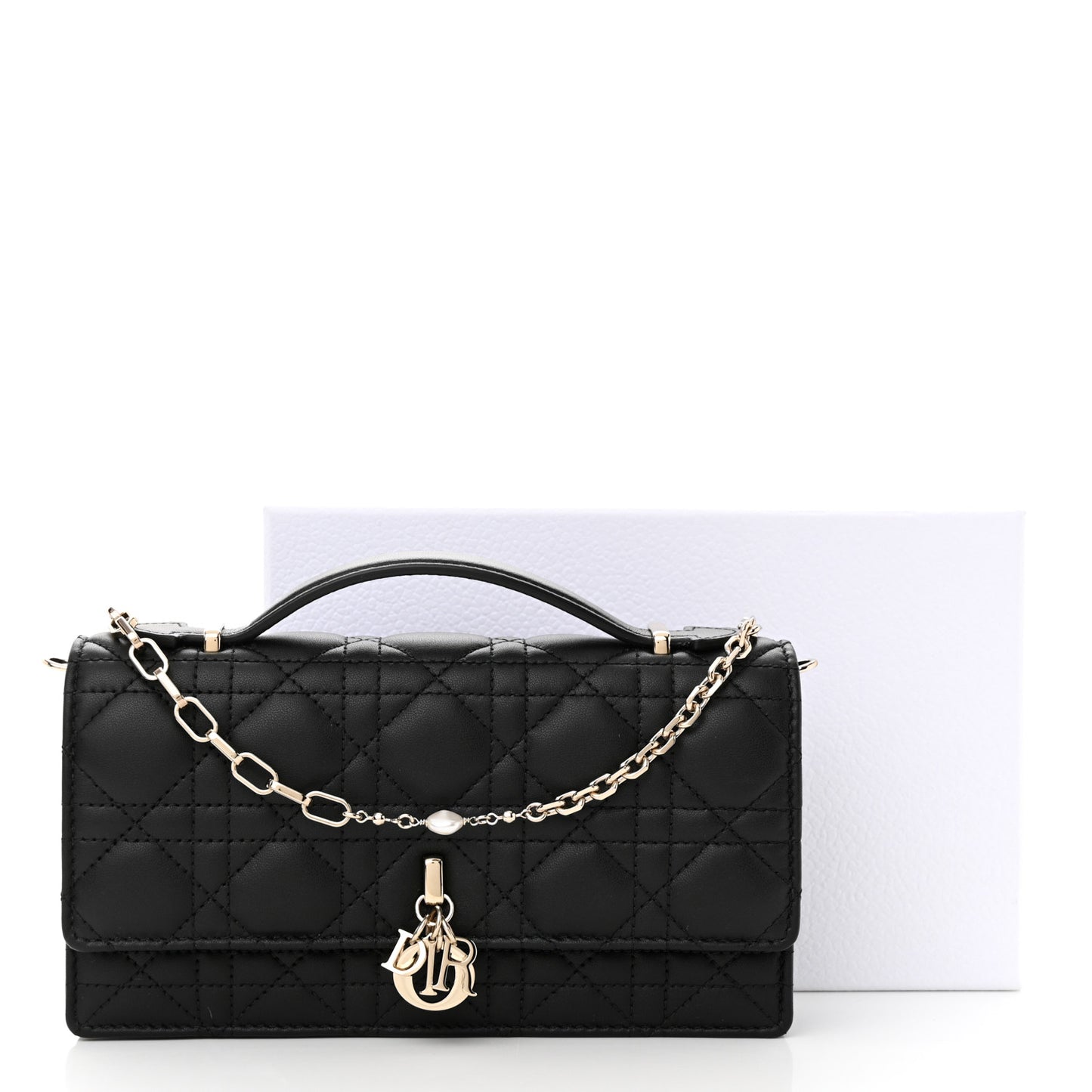 Lambskin Cannage Mini My Dior Top Handle Clutch Black