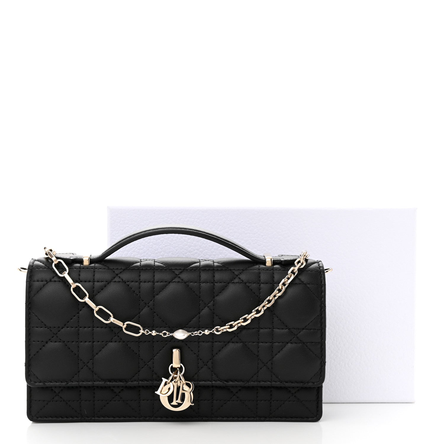 Christian Dior Lambskin Cannage Mini My Dior Top Handle Clutch Black 10 of 11