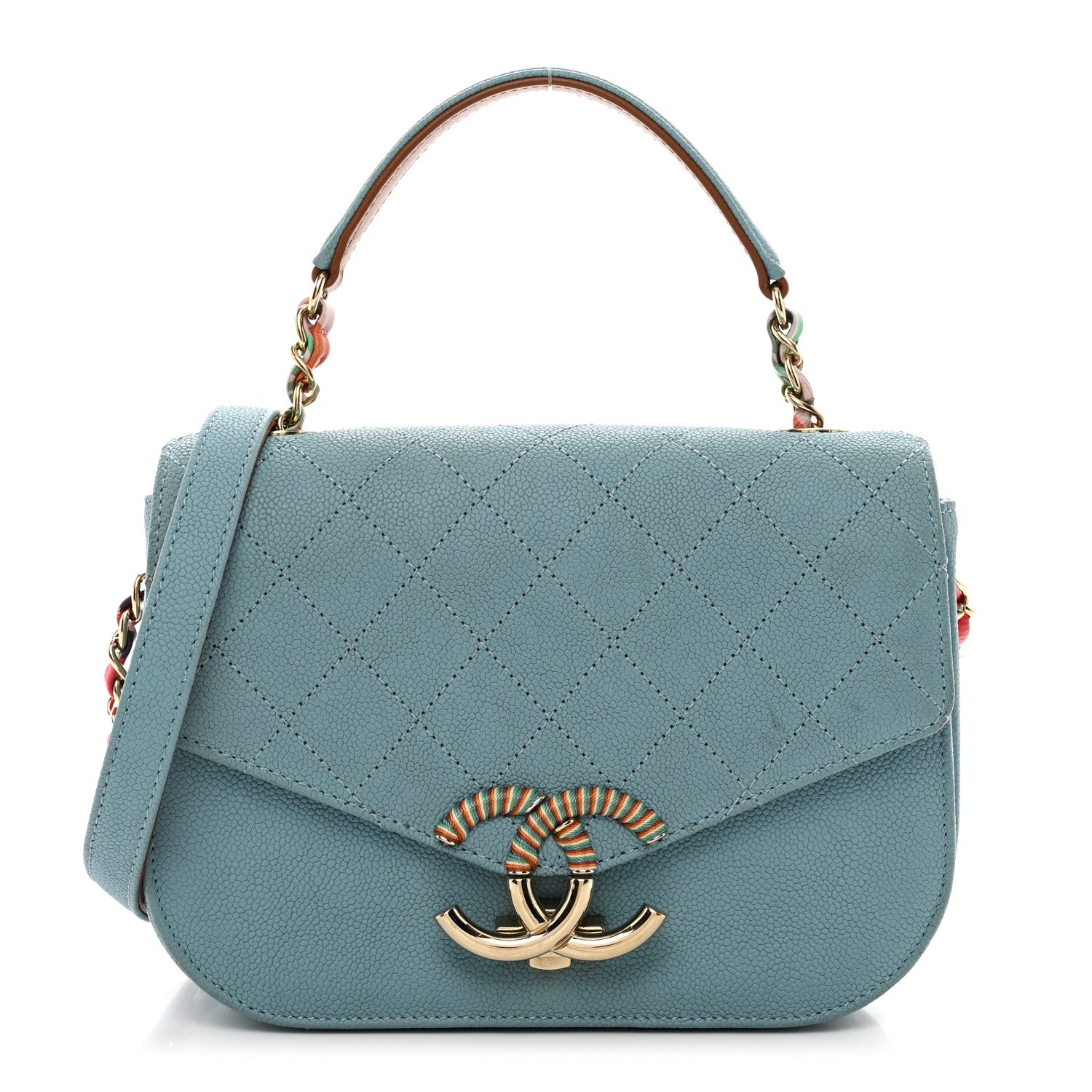 Chanel Grained Calfskin Quilted Small Cuba Top Handle Flap Blue 1 of 11