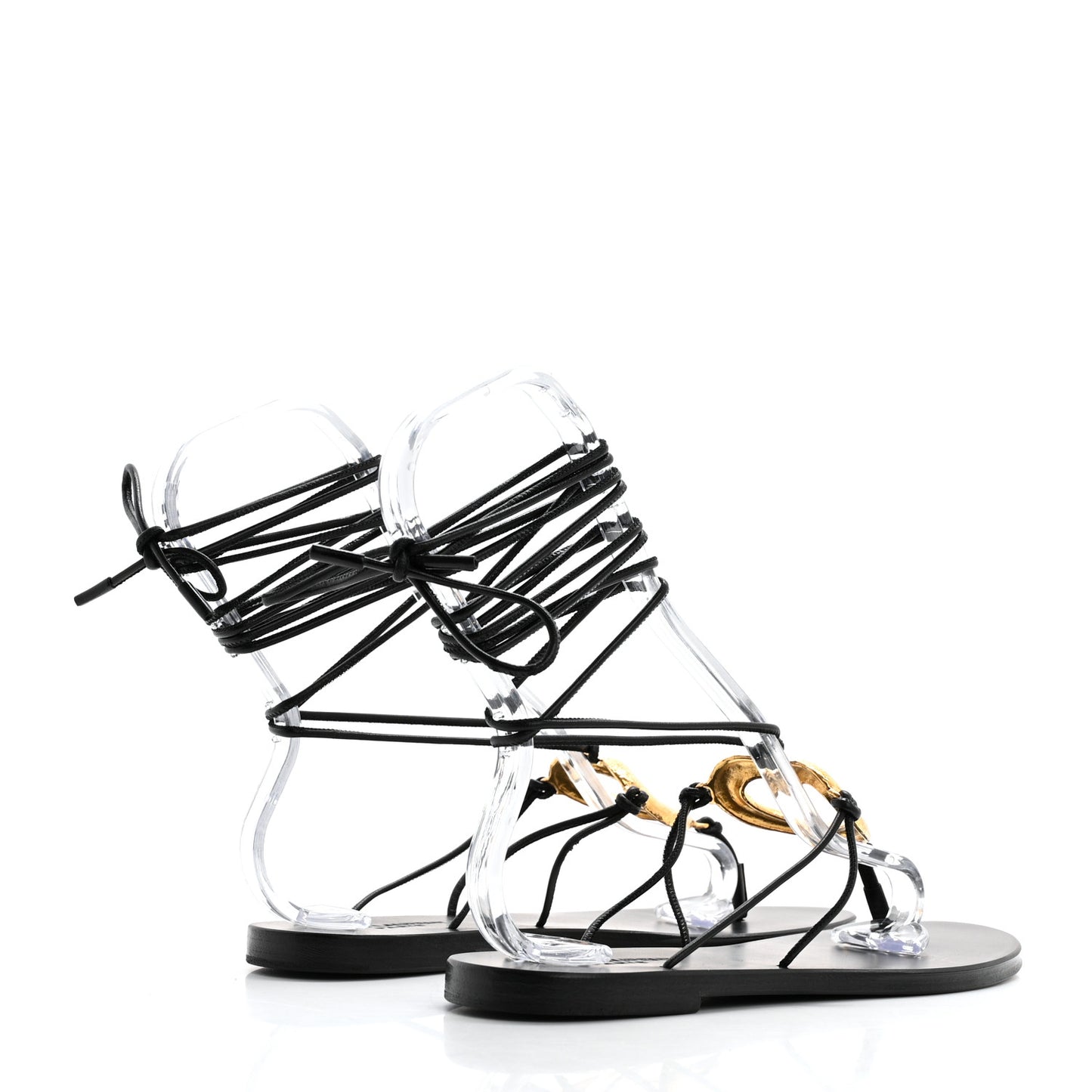 Calfskin Can Flat Sandals 39 Black