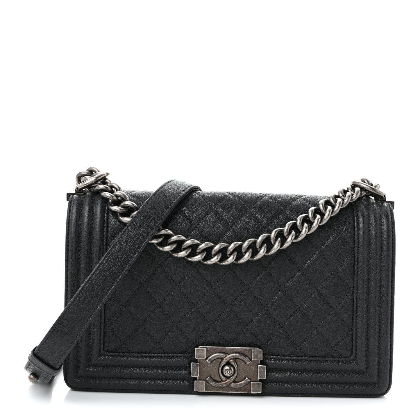 Caviar Quilted Medium Boy Flap Dark Grey