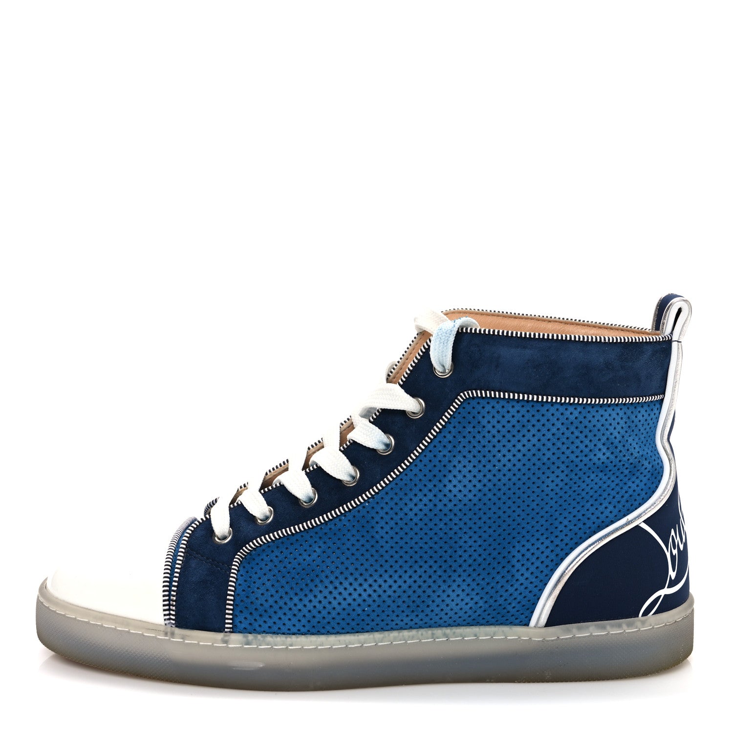 Christian Louboutin Suede Patent Perforated Mens Fun Louis Flat Sneakers 43 Blue 1 of 12