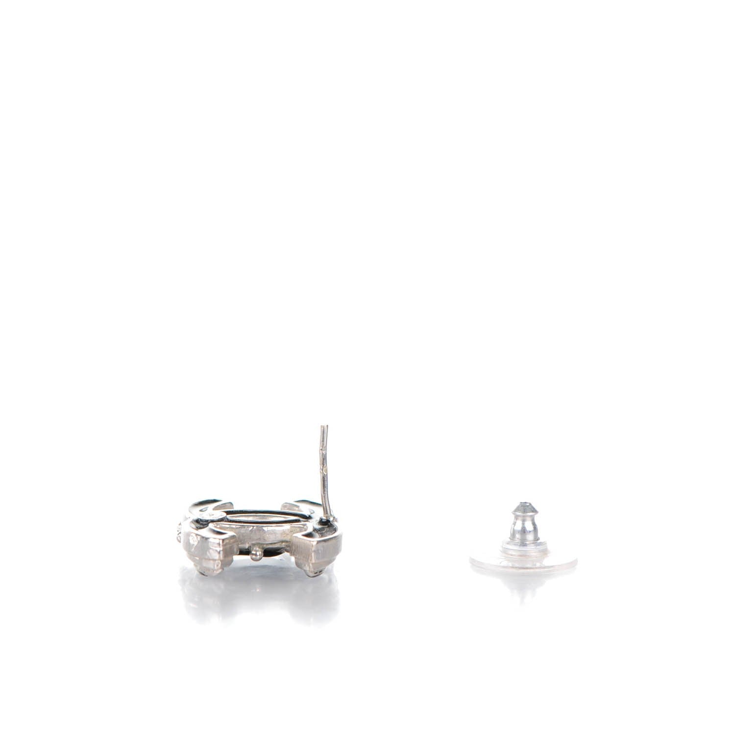 Chanel Enamel CC Earrings Black Silver 5 of 5