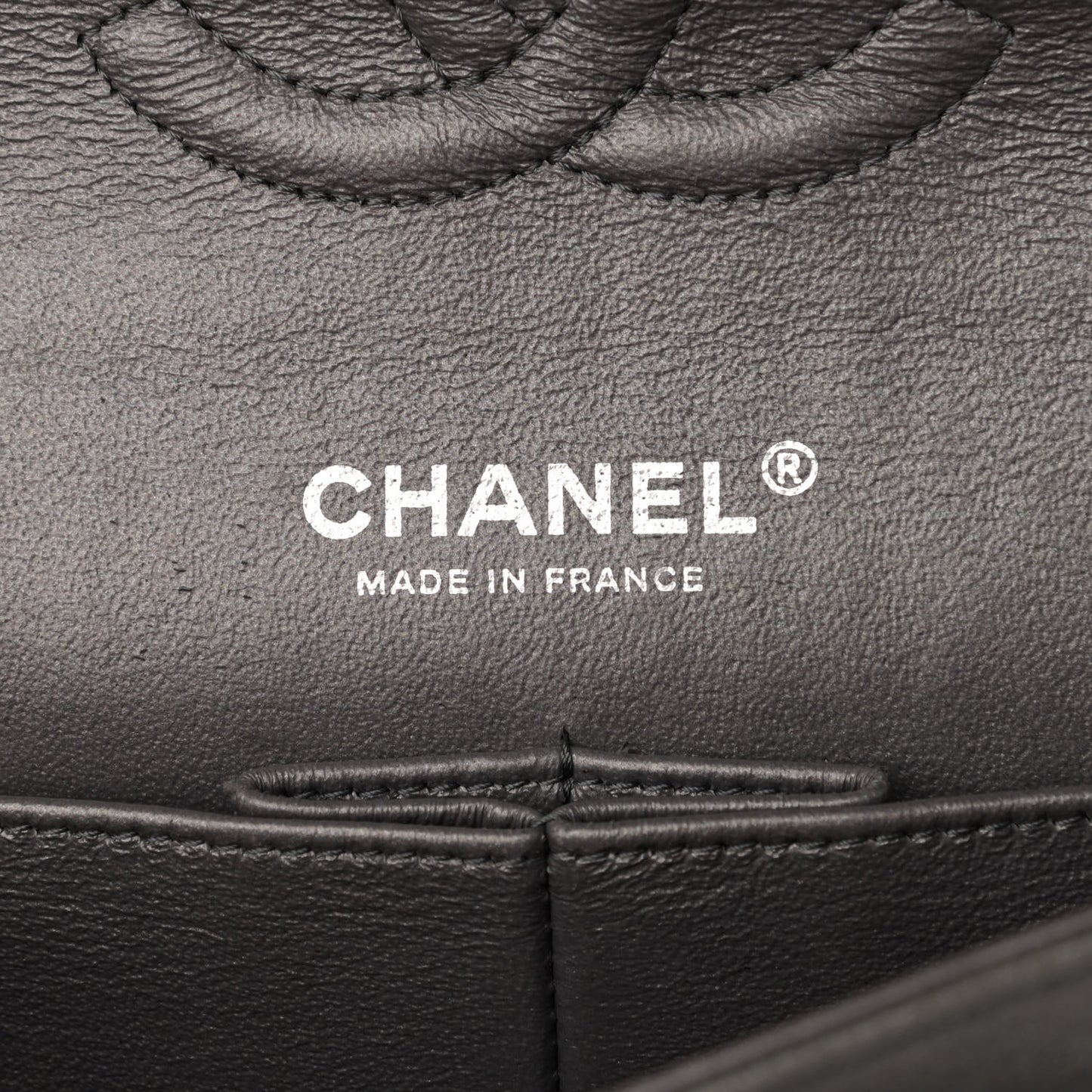 Metallic Lambskin Quilted Medium Double Flap Pewter