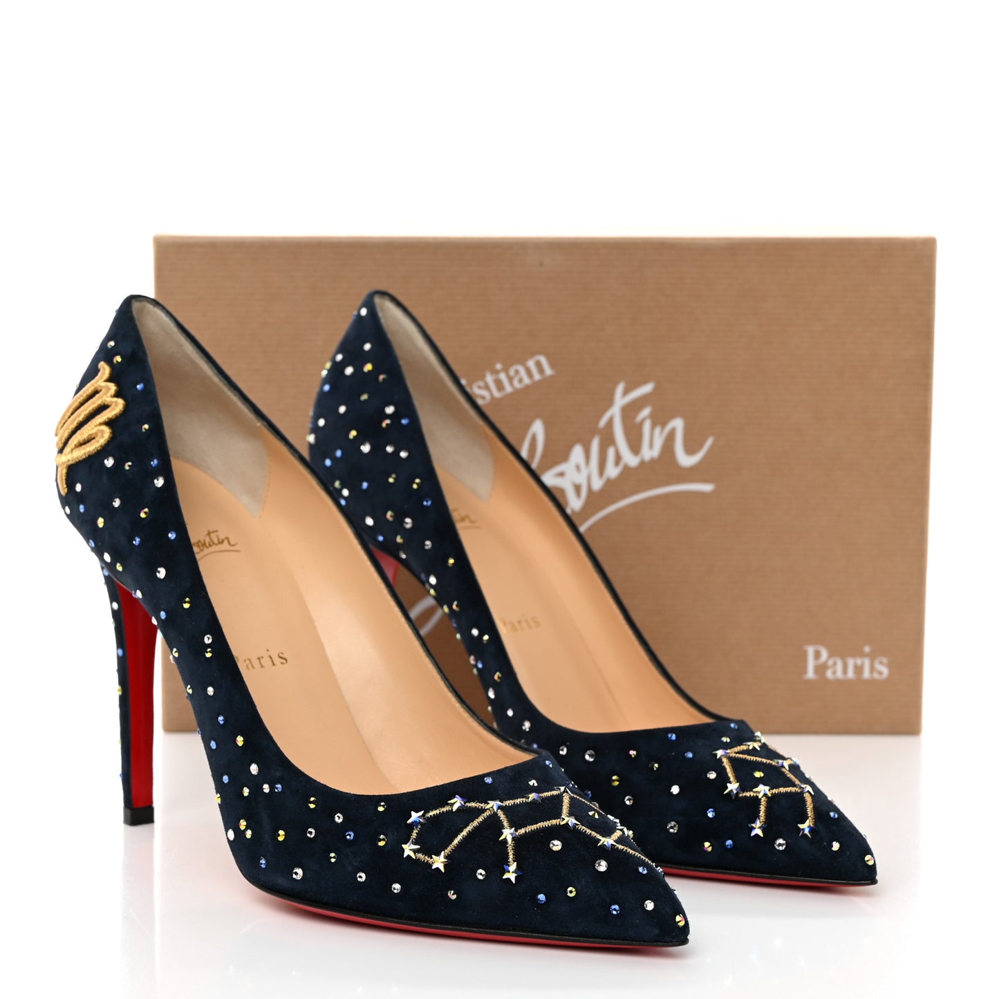 Veau Velours Pigalle Hor Zodiaque Virgo 100 Pumps 39 Marine Gold