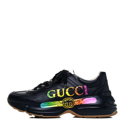 Gucci Calfskin Iridescent Logo Mens Rhyton Sneakers 6.5 Black 1 of 8