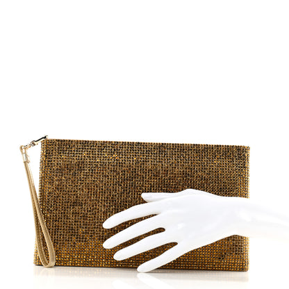 Judith Leiber Satin Swarovski Crystal Wristlet Pouch Gold 2 of 9