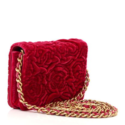 Chanel Velvet Quilted Camellia Velvet Flap Coin Purse With Chain Fuchsia 2 of 15