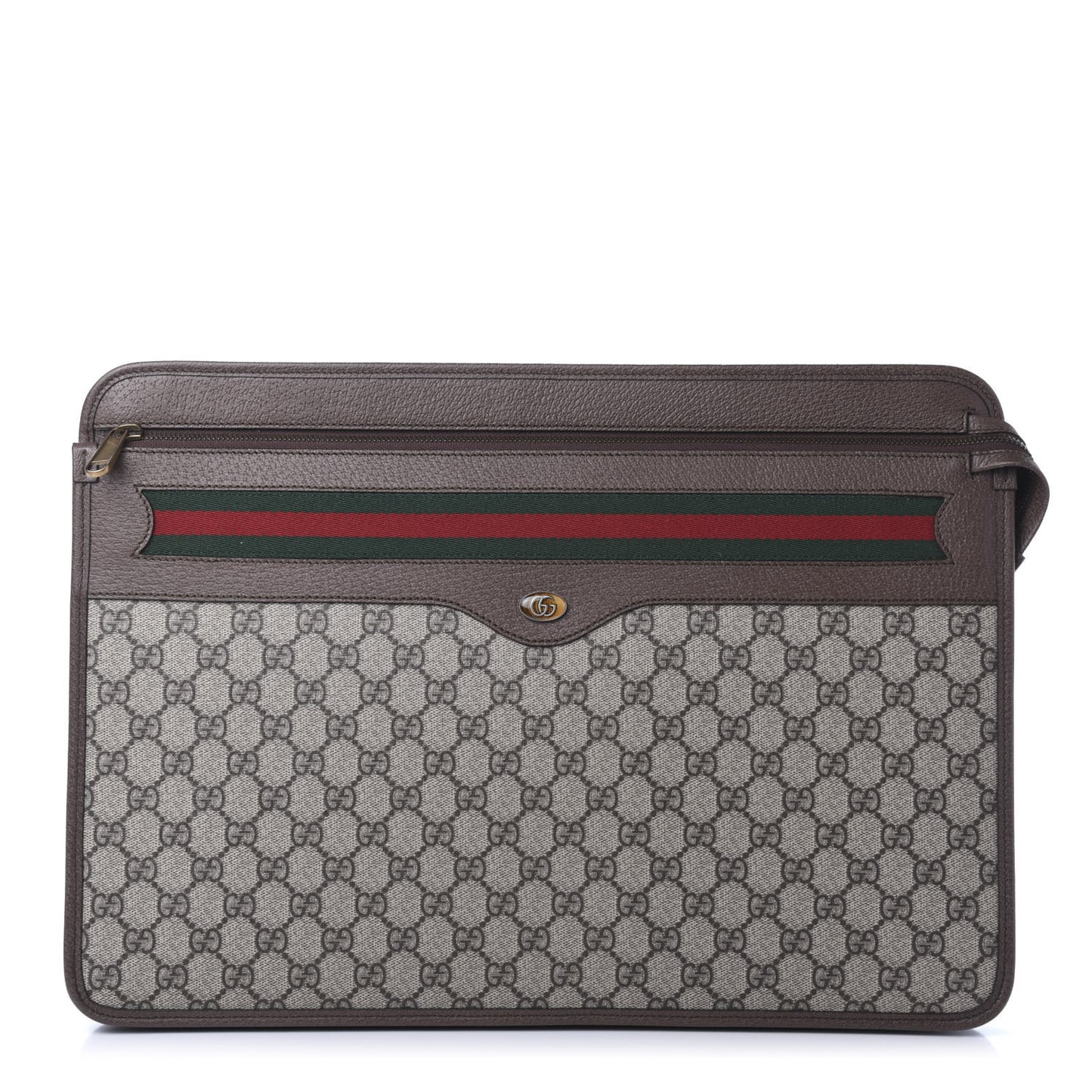 GG Supreme Monogram Textured Calfskin Web Ophidia Documents Holder Beige Ebony New Acero