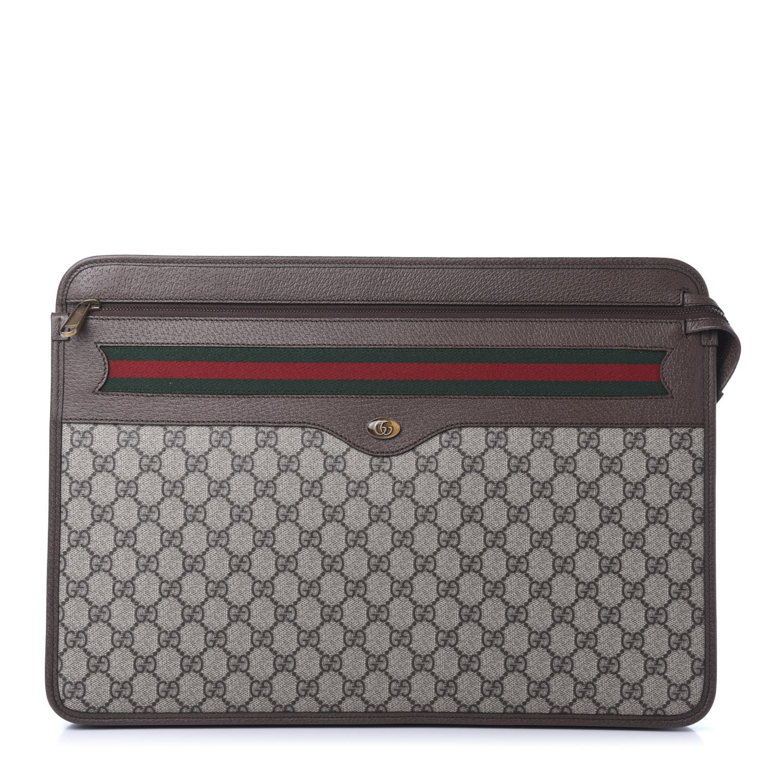 Gucci GG Supreme Monogram Textured Calfskin Web Ophidia Documents Holder Beige Ebony New Acero 1 of 10