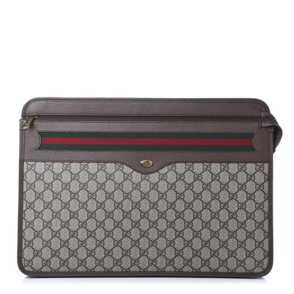 Gucci GG Supreme Monogram Textured Calfskin Web Ophidia Documents Holder Beige Ebony New Acero 1 of 10