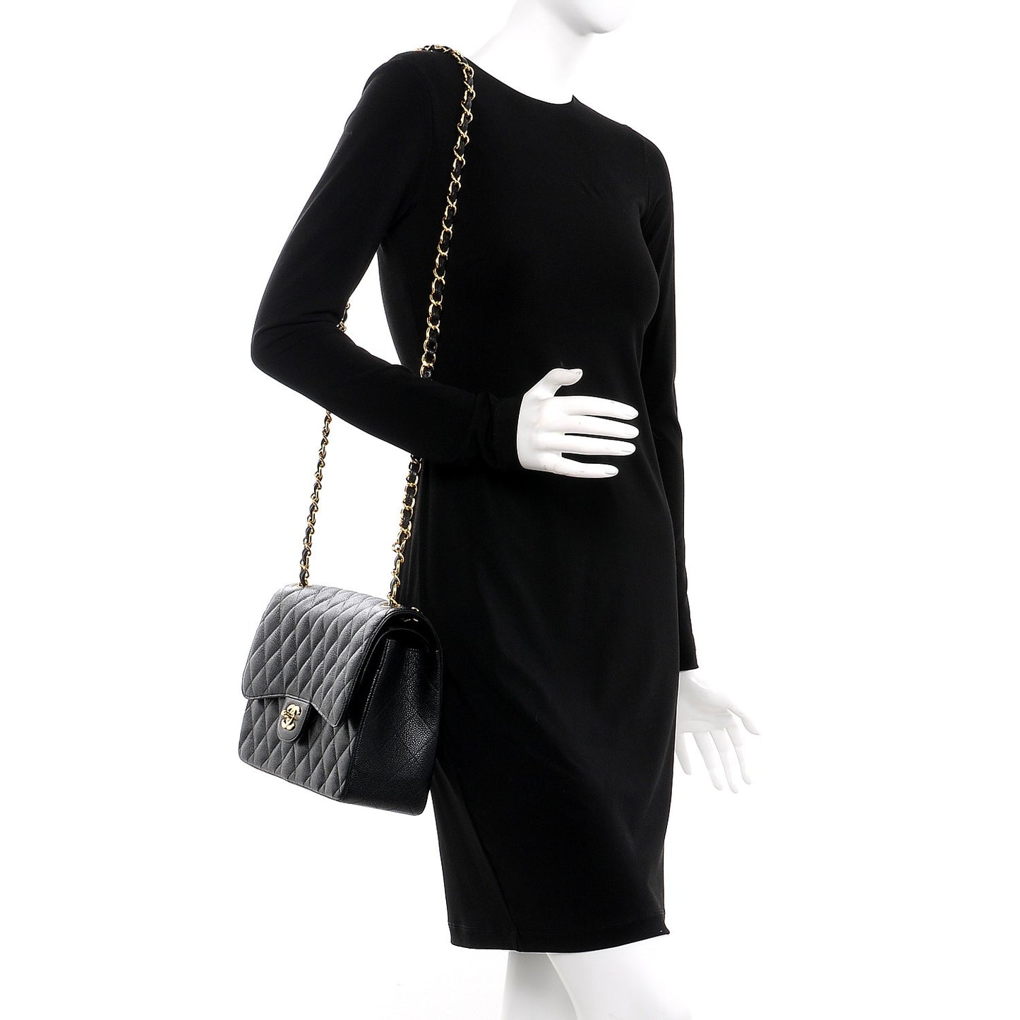 Caviar Quilted Jumbo Double Flap Black