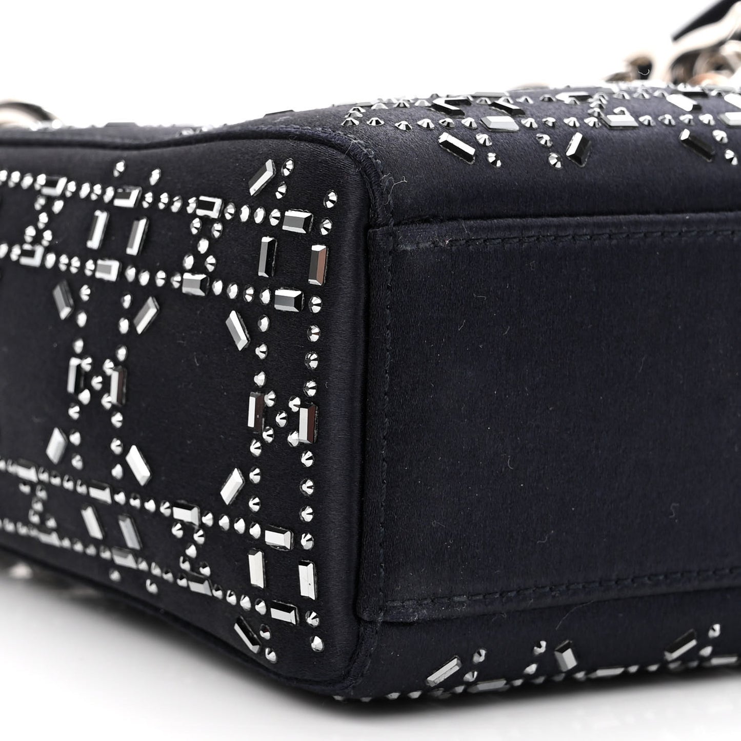 Satin Crystal Cannage Mini Lady Dior Navy