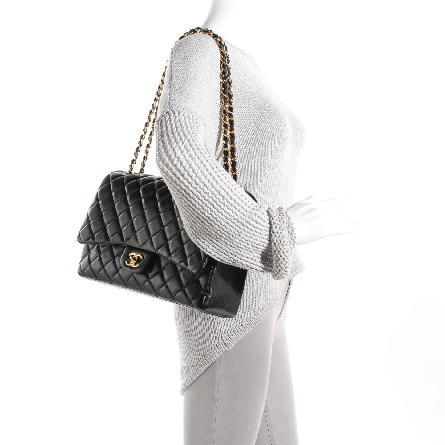 Lambskin Quilted Maxi Single Flap Black