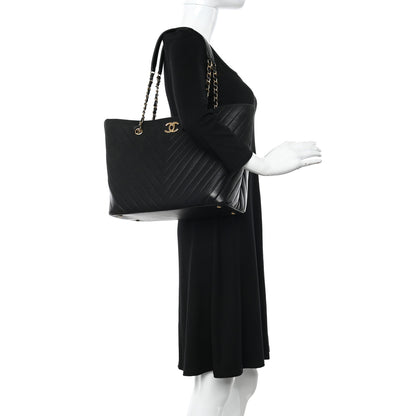 Chanel Calfskin Chevron Quilted Shopping Tote Black 3 of 11