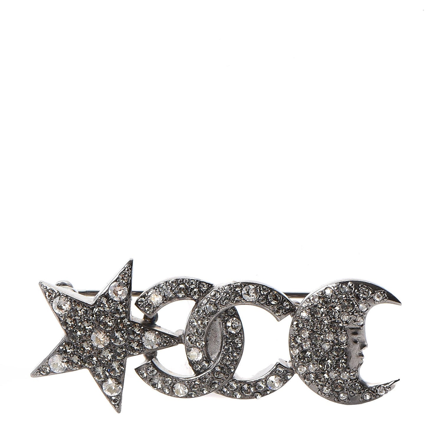 Crystal Star Moon CC Brooch Silver