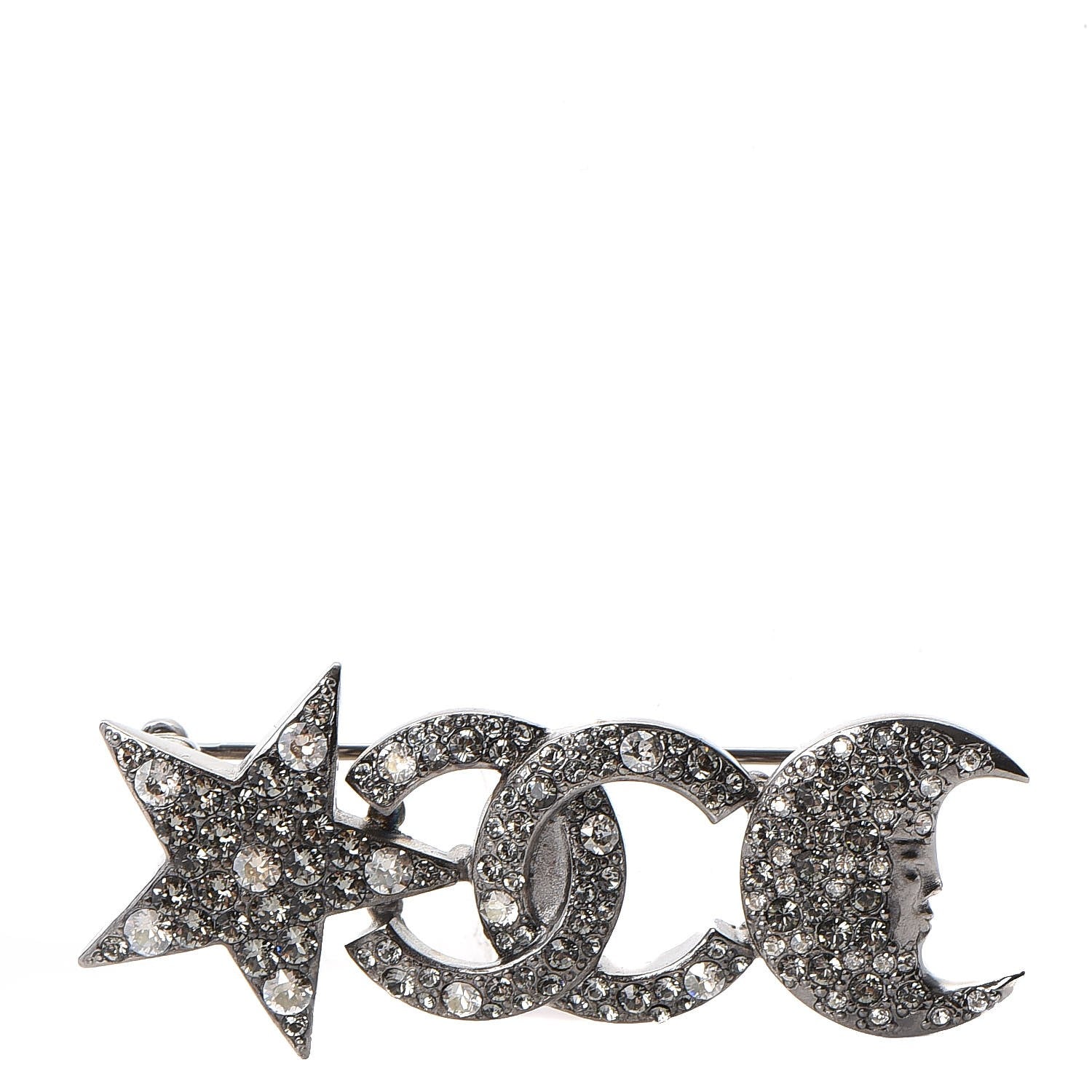 Chanel Crystal Star Moon CC Brooch Silver 1 of 5