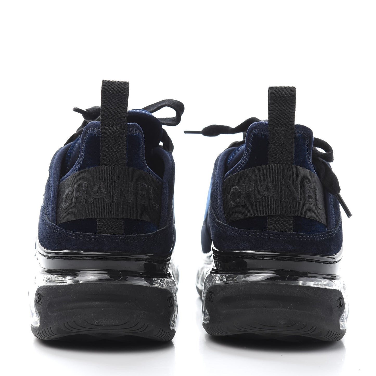Suede Calfskin Velvet Grosgrain CC Sneakers 38 Navy Blue Black