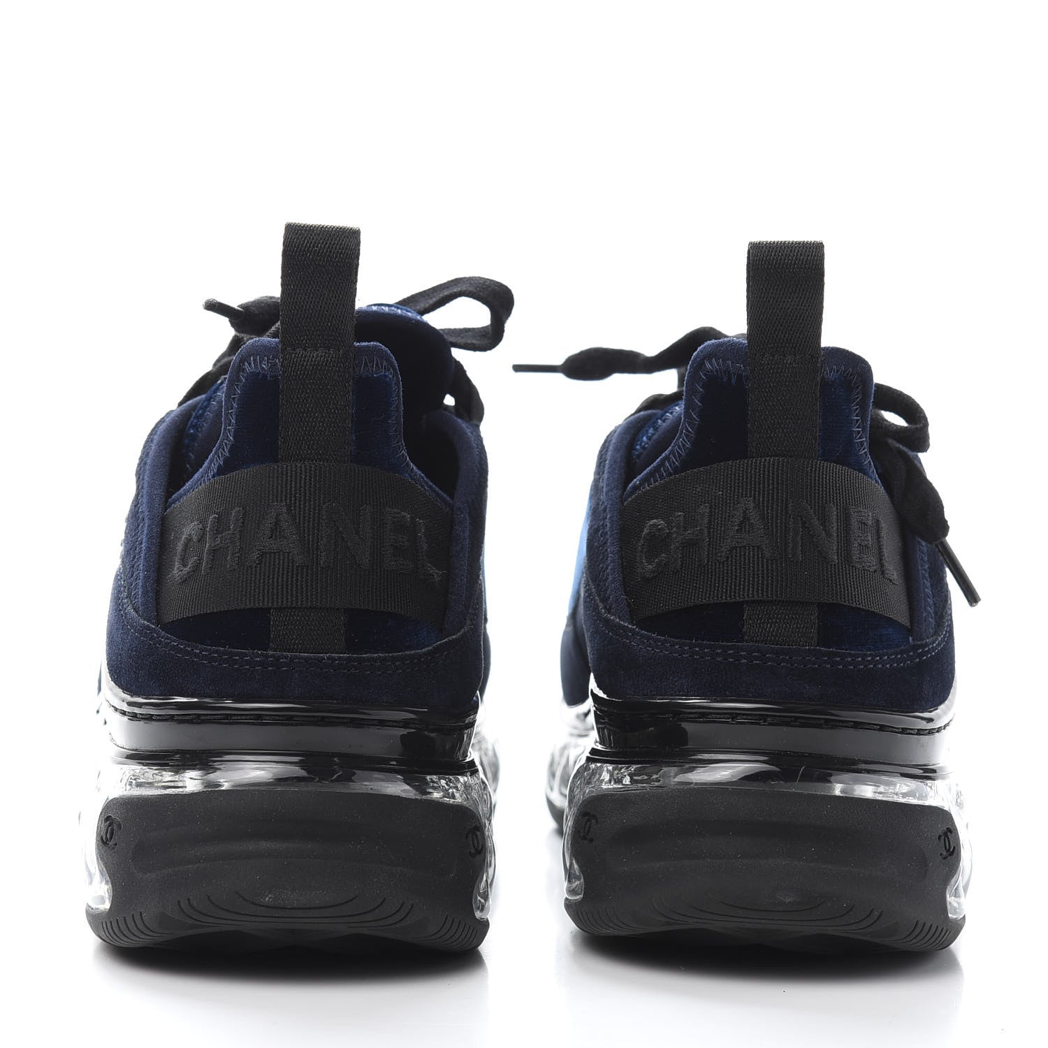 Chanel Suede Calfskin Velvet Grosgrain CC Sneakers 38 Navy Blue Black 5 of 10