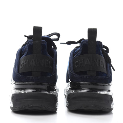 Chanel Suede Calfskin Velvet Grosgrain CC Sneakers 38 Navy Blue Black 5 of 10