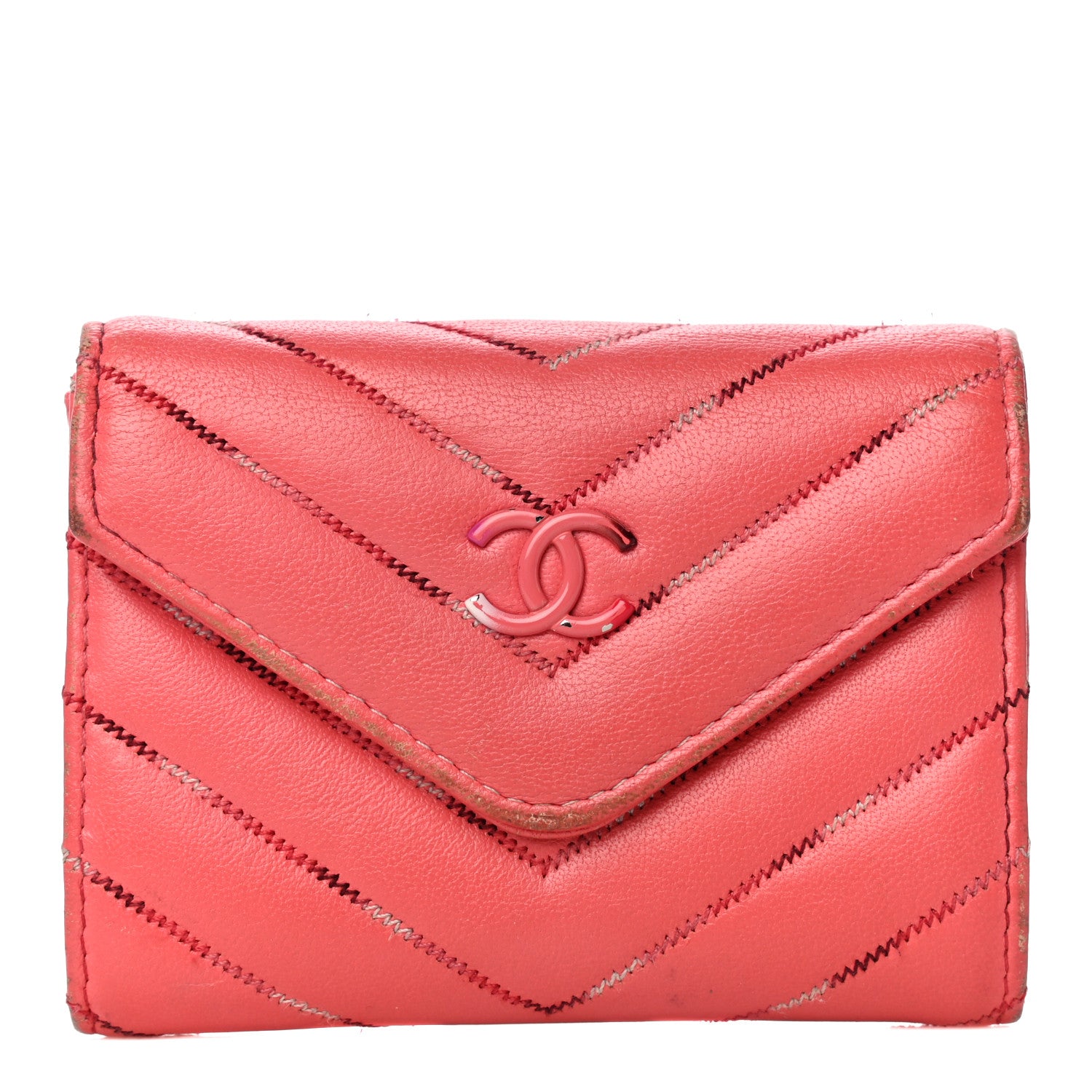 Chanel Lambskin Chevron Quilted Card Holder Pink 1 of 19
