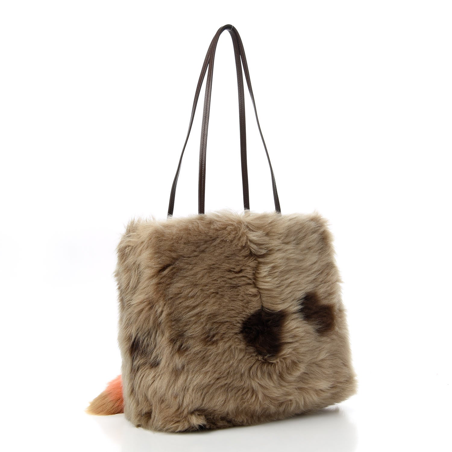 Prada Montone Shearling Fox Fur Saffiano Shoulder Bag Brown 3 of 10