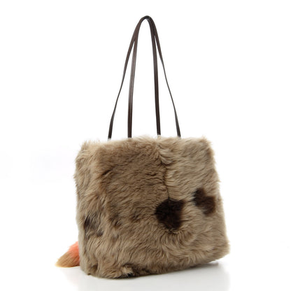 Prada Montone Shearling Fox Fur Saffiano Shoulder Bag Brown 3 of 10