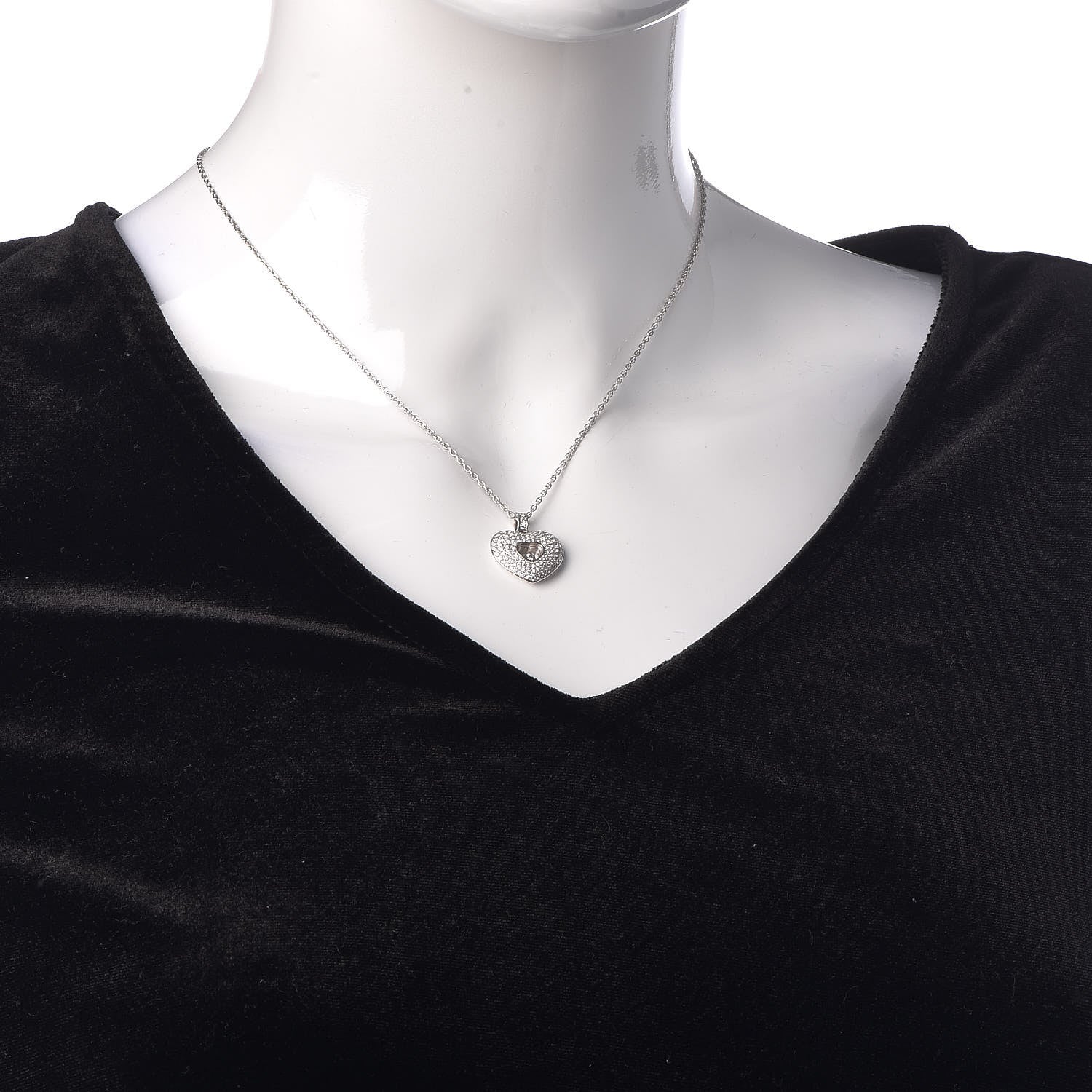Chopard 18K White Gold Diamond Happy Diamonds Pave Heart Pendant Necklace 2 of 9