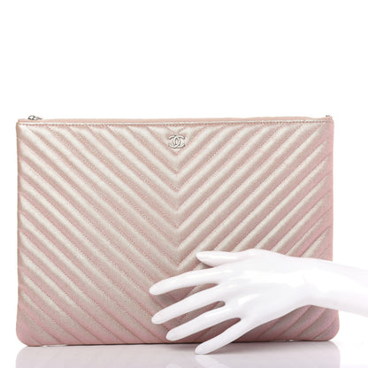 Chanel Iridescent Caviar Chevron Quilted Medium Cosmetic Case Light Gold 2 of 7