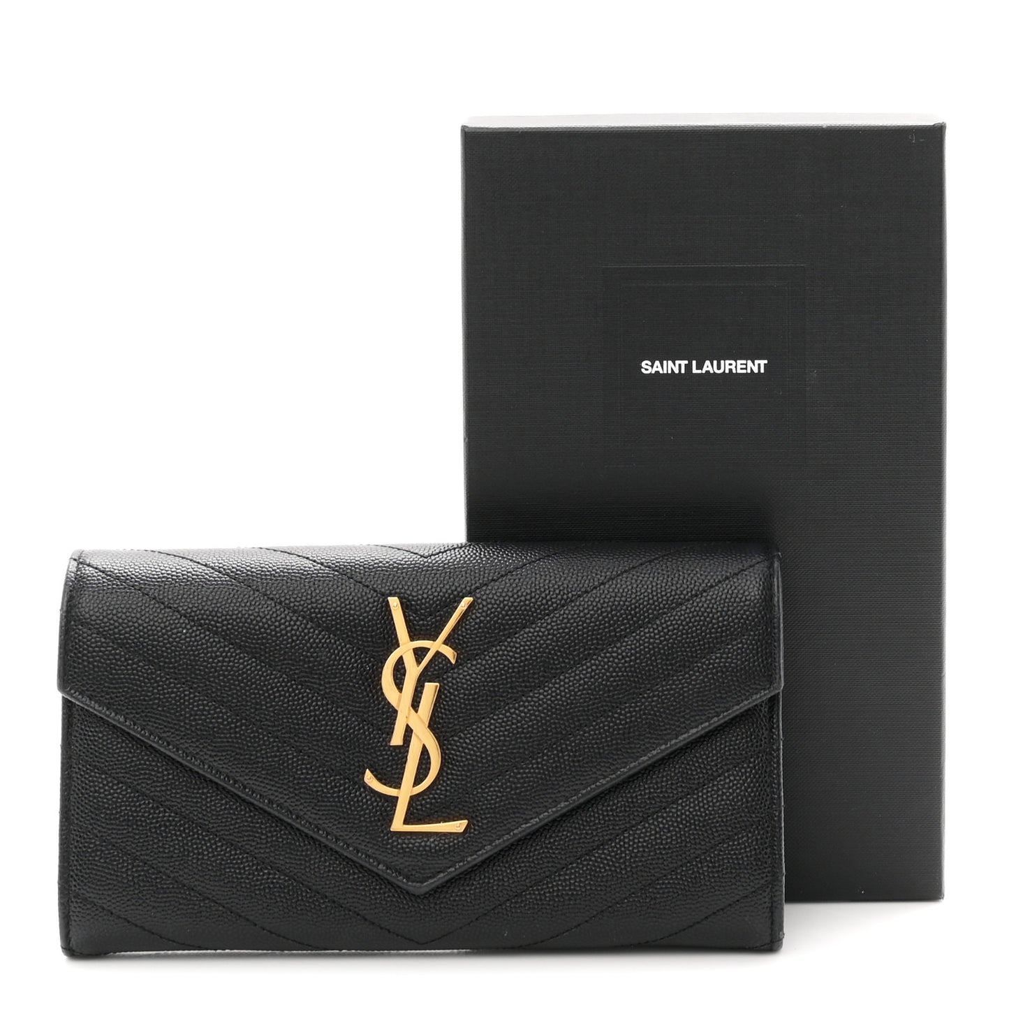 Grain De Poudre Matelasse Chevron Monogram Flap Wallet Black