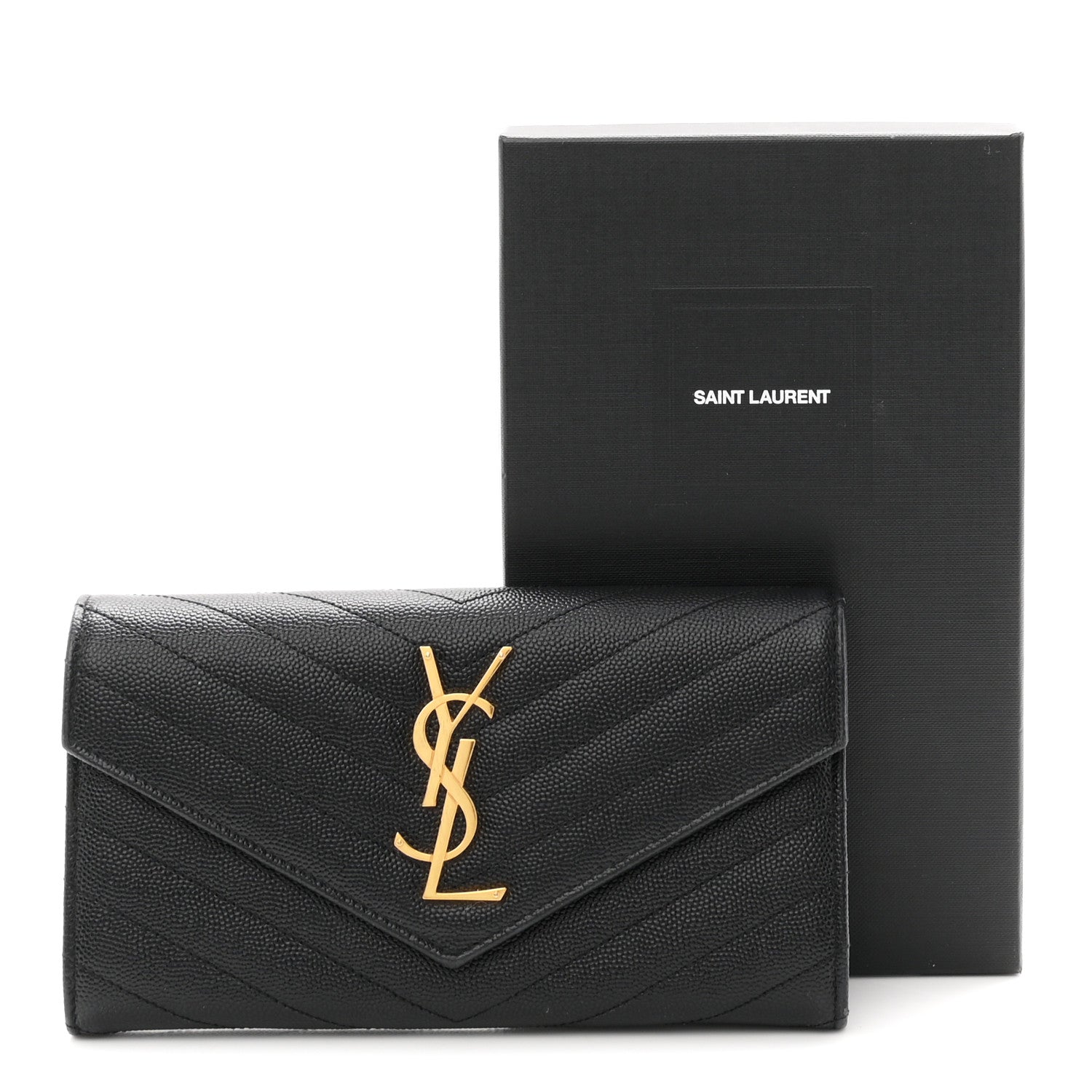 Saint Laurent Grain De Poudre Matelasse Chevron Monogram Flap Wallet Black 8 of 8