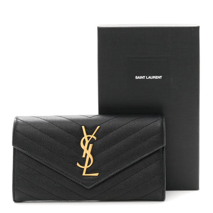 Saint Laurent Grain De Poudre Matelasse Chevron Monogram Flap Wallet Black 8 of 8